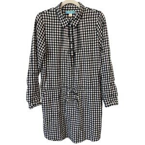 Aina Be Shirt Dress Size Large Gingham Long Sleeve Tie Waist Black White Preppy